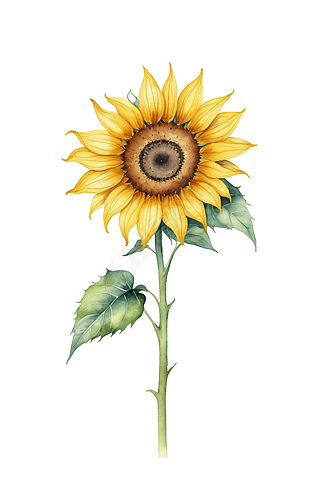 向日葵叶子手绘水彩画插