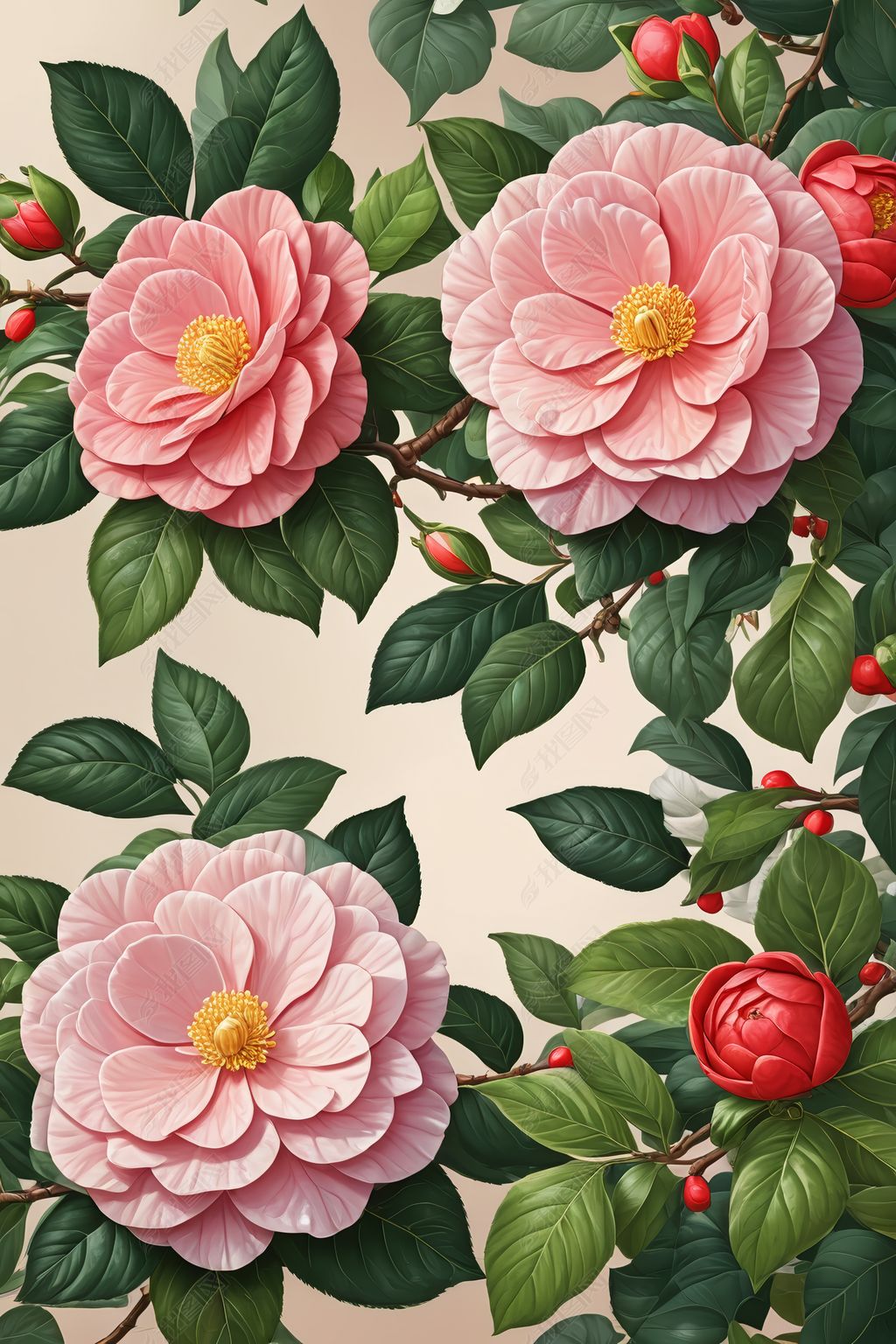 原创山茶花背景图插画