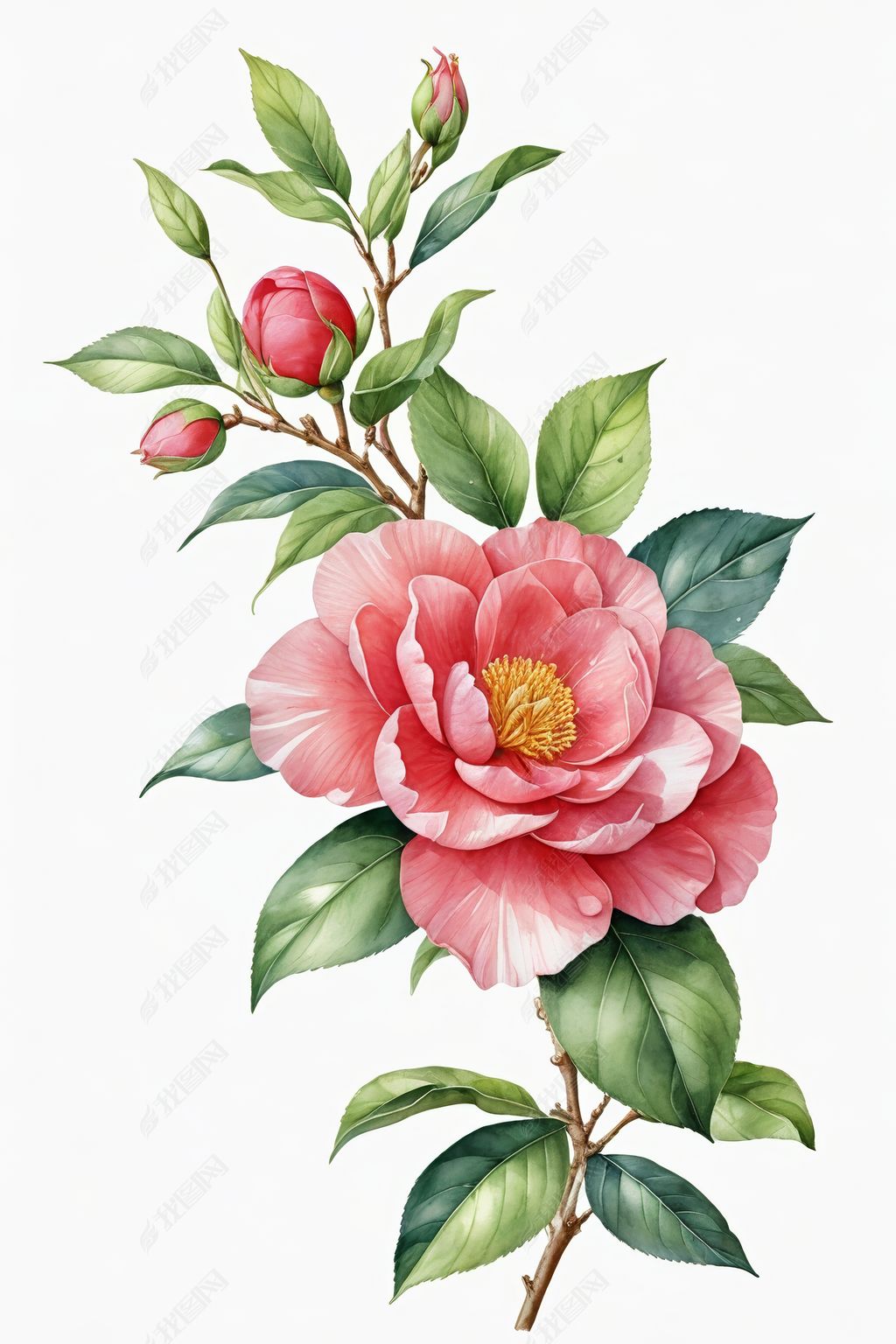 水彩山茶花插画