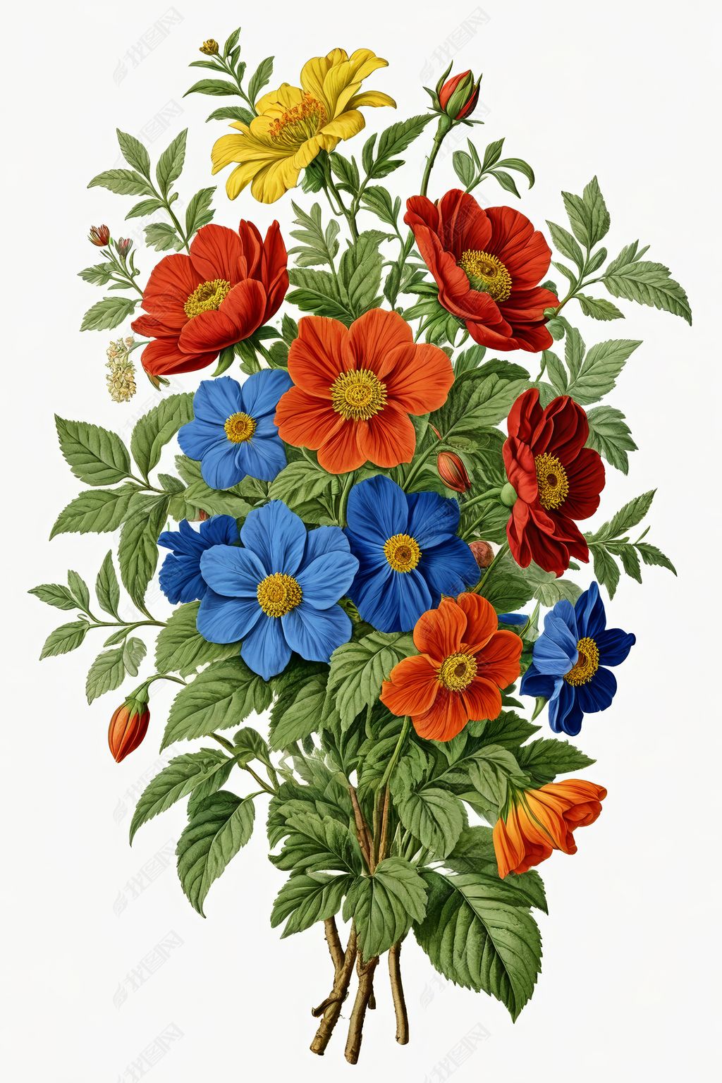 原创植物学旧彩色版画插图阿基米德花插画