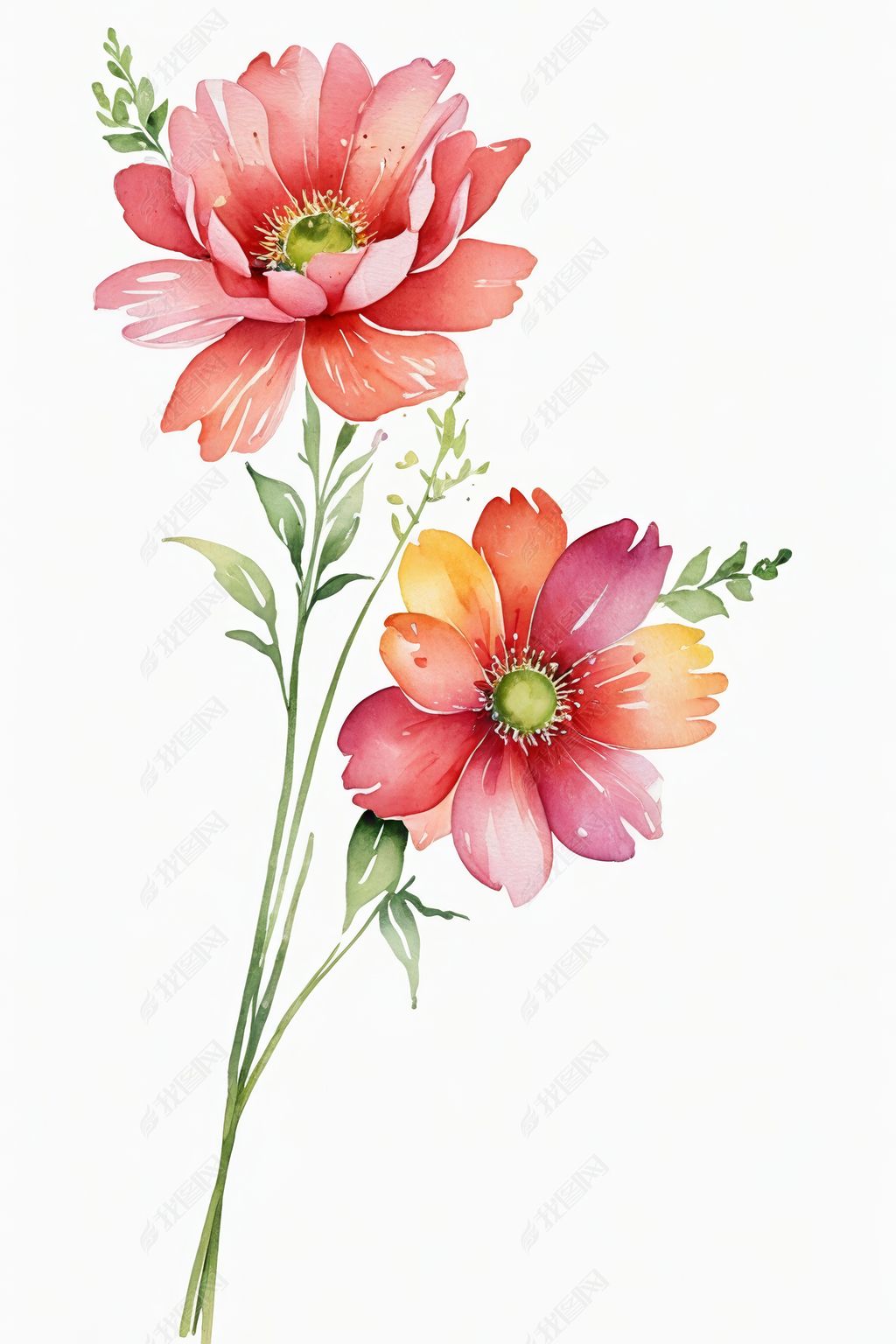 原创水彩花卉背景水彩花花束生日贺卡插画