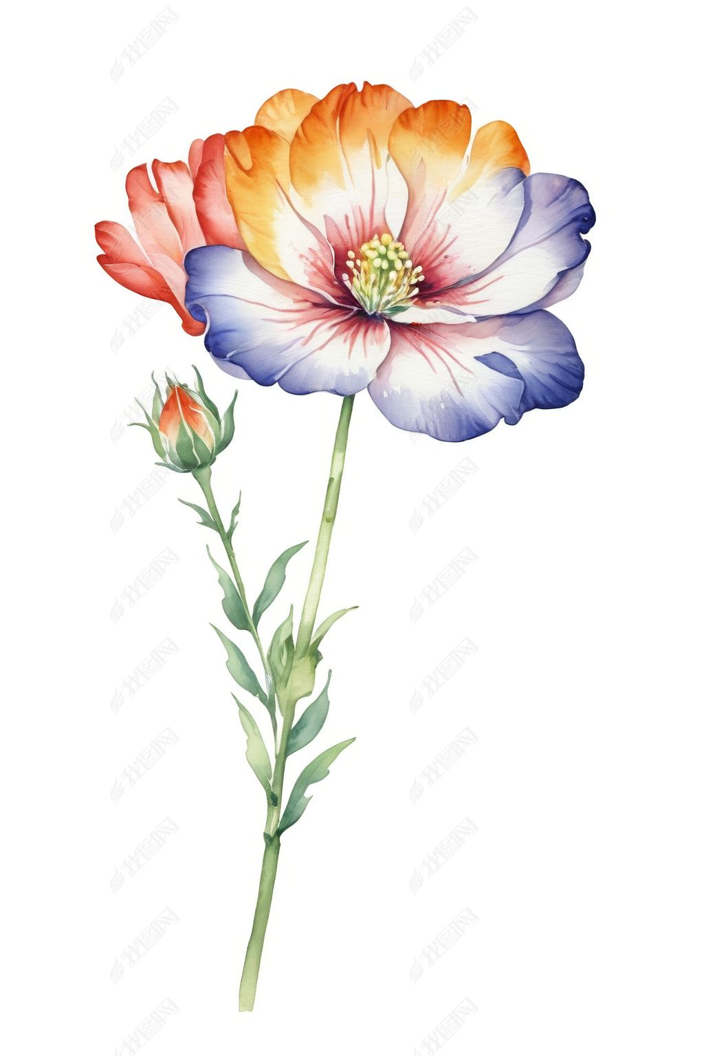 原创手绘水彩三色花插画