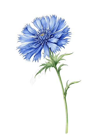 蓝色矢车菊水彩插图手绘插画