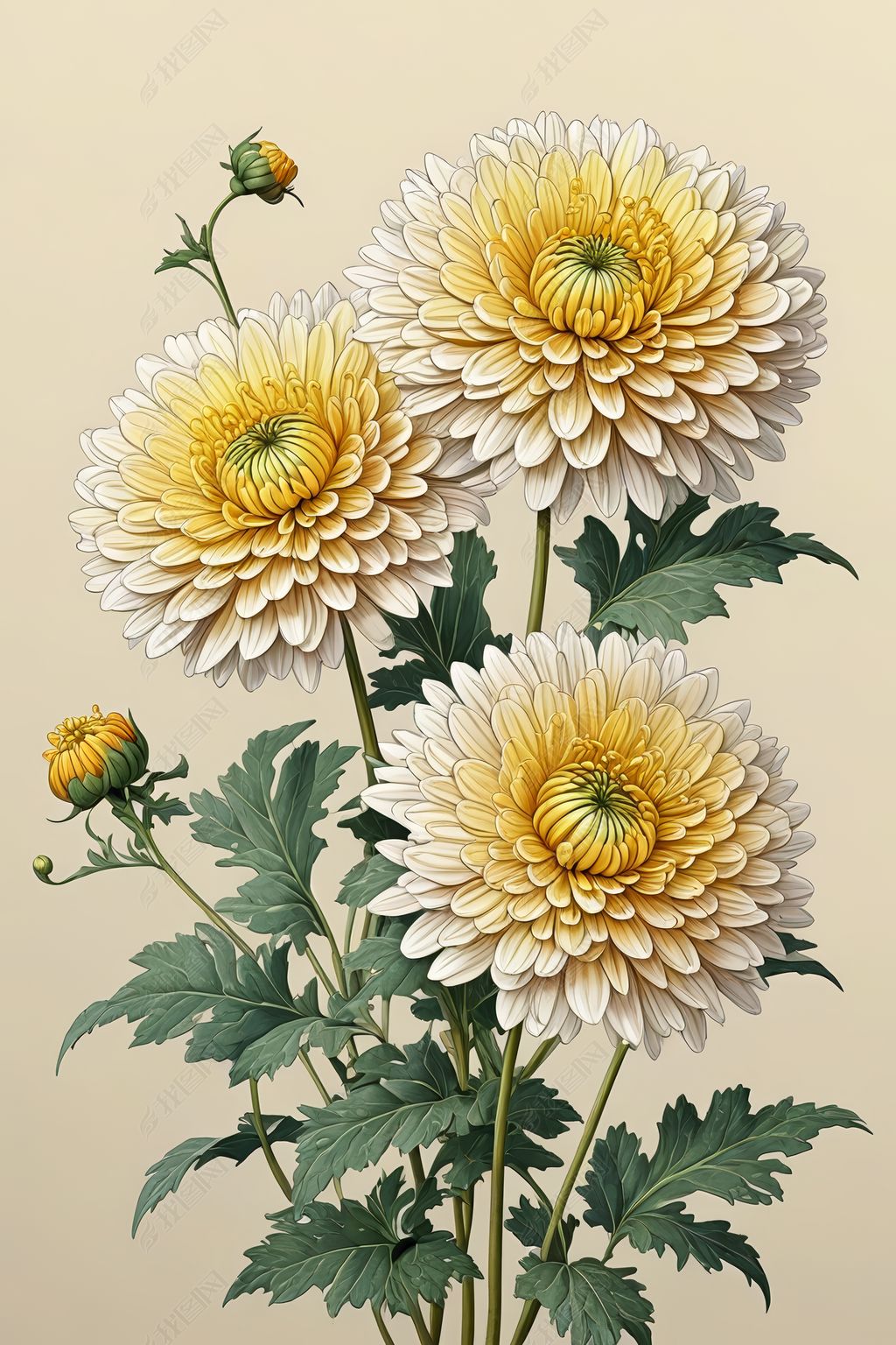 原创风菊花工笔画插版权可商用