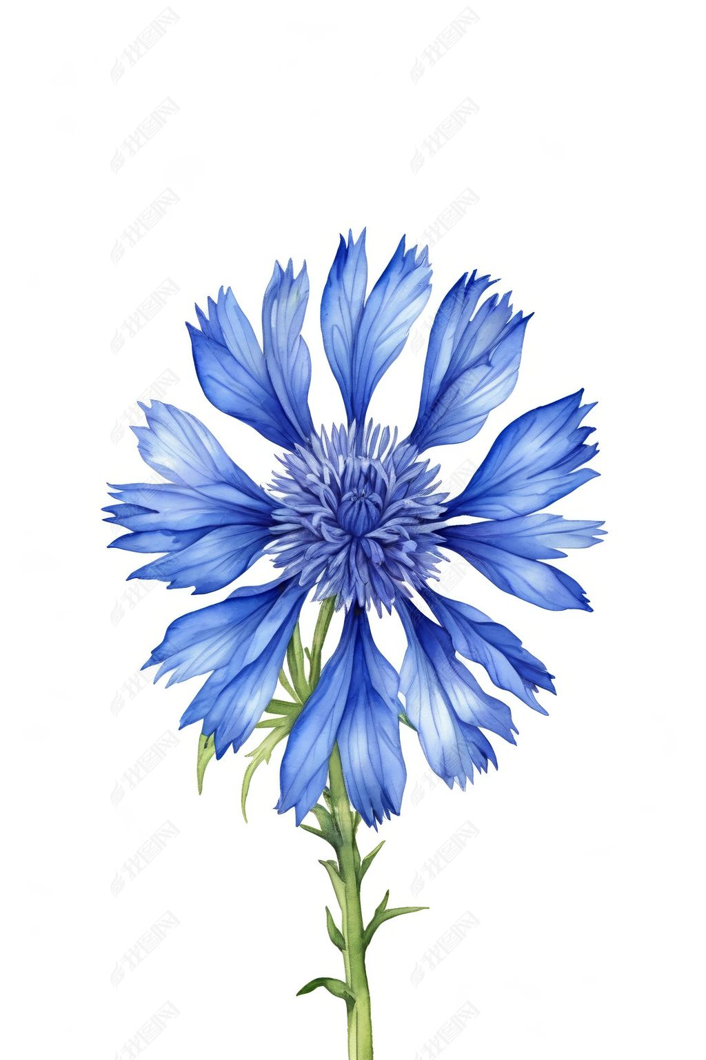 原创蓝色矢车菊水彩插图手绘插画