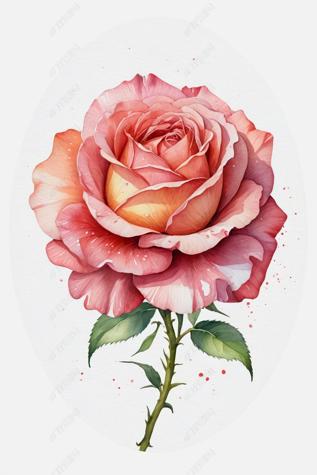 原创手绘水彩花卉玫瑰花素材元素插画插画