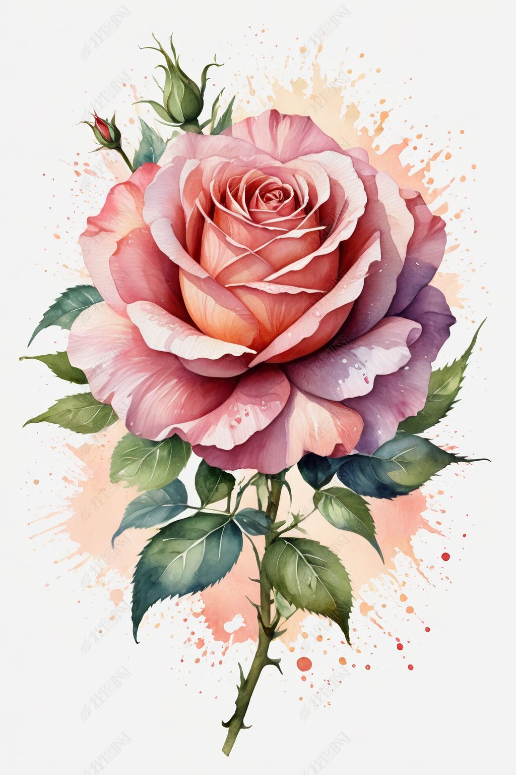 原创手绘水彩花卉玫瑰花素材元素插画插画