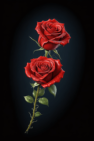 红玫瑰刺穿流血心插画