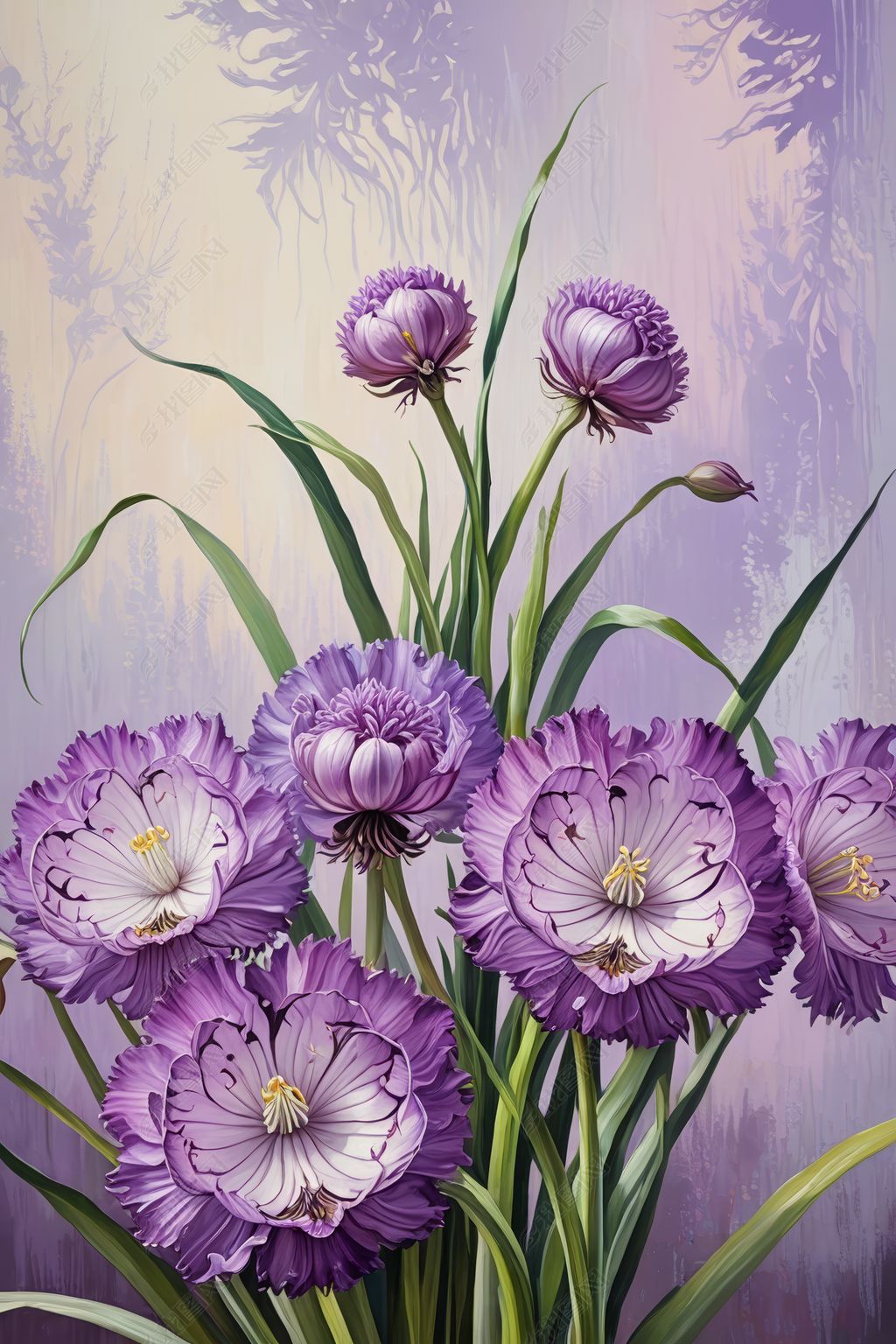 原创油画紫色洋葱花插画版权可商用