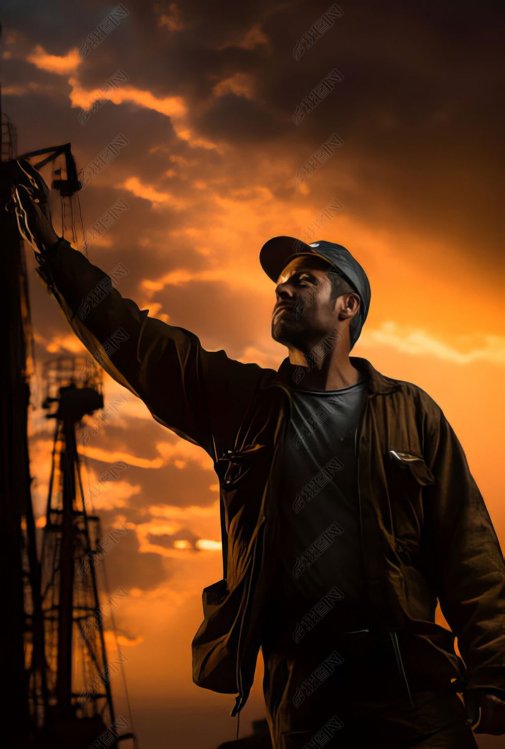 朝霞下油田工人