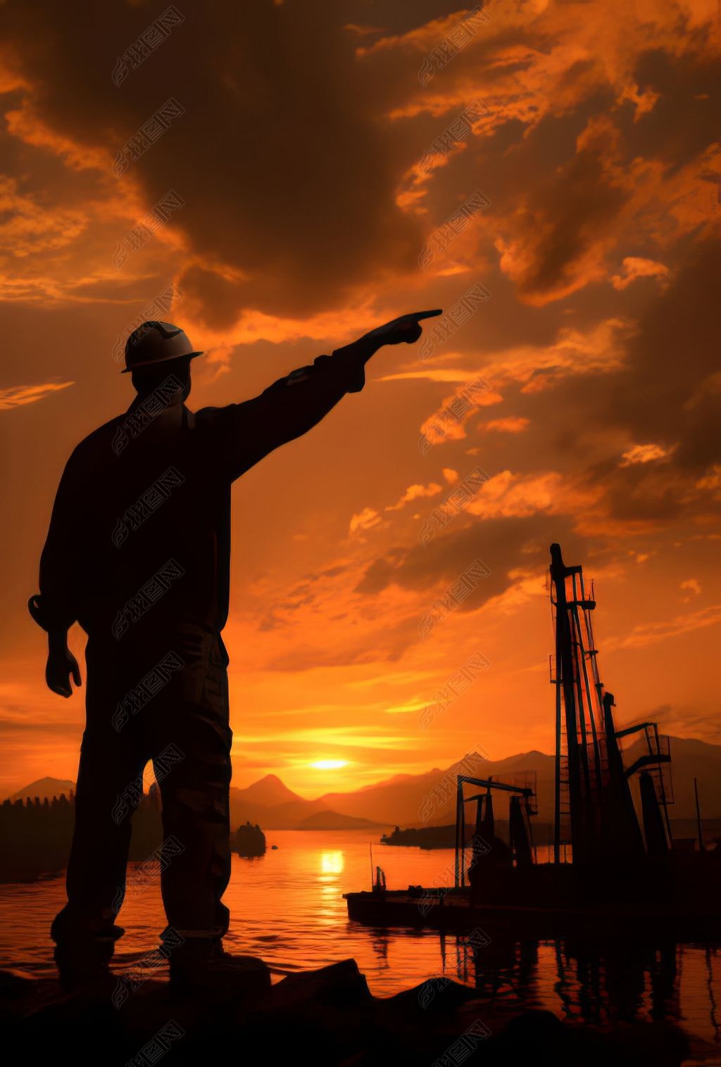 朝霞下油田工人