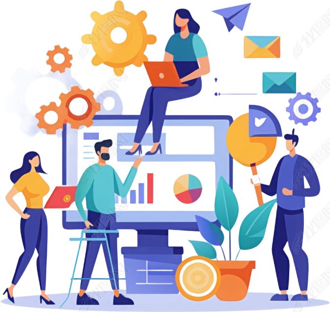 原创商用ppt插图职员办公室交流统计数据-版权可商用