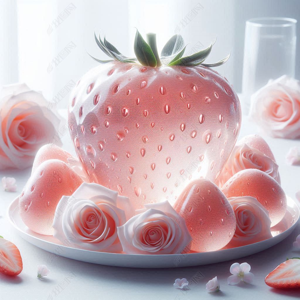 原创粉红色草莓玫瑰花唯美艺术少女心高清摄影图数字艺术-版权可商用