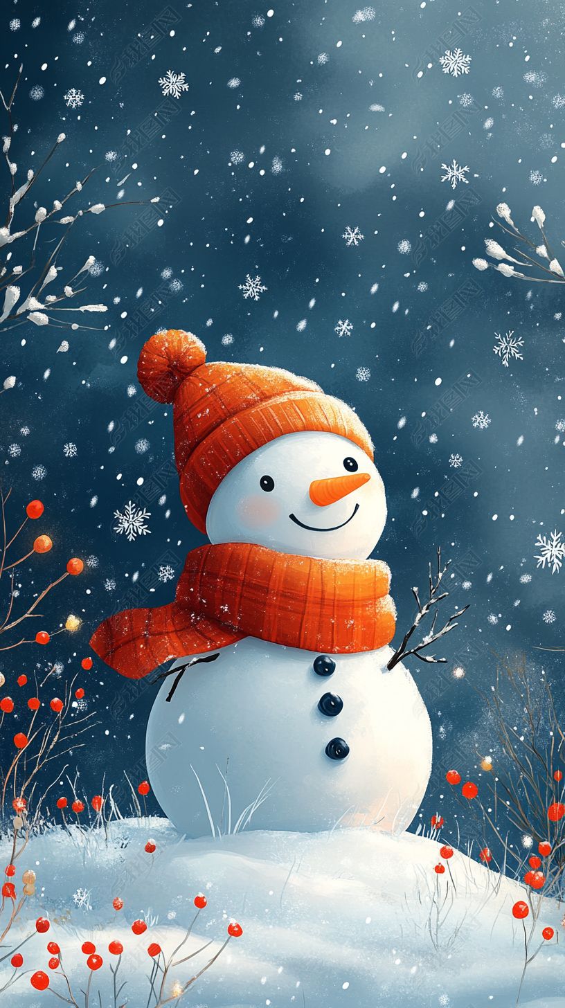 原创2024雪人冬季节气小雪大雪海报背景插画图片-版权可商用