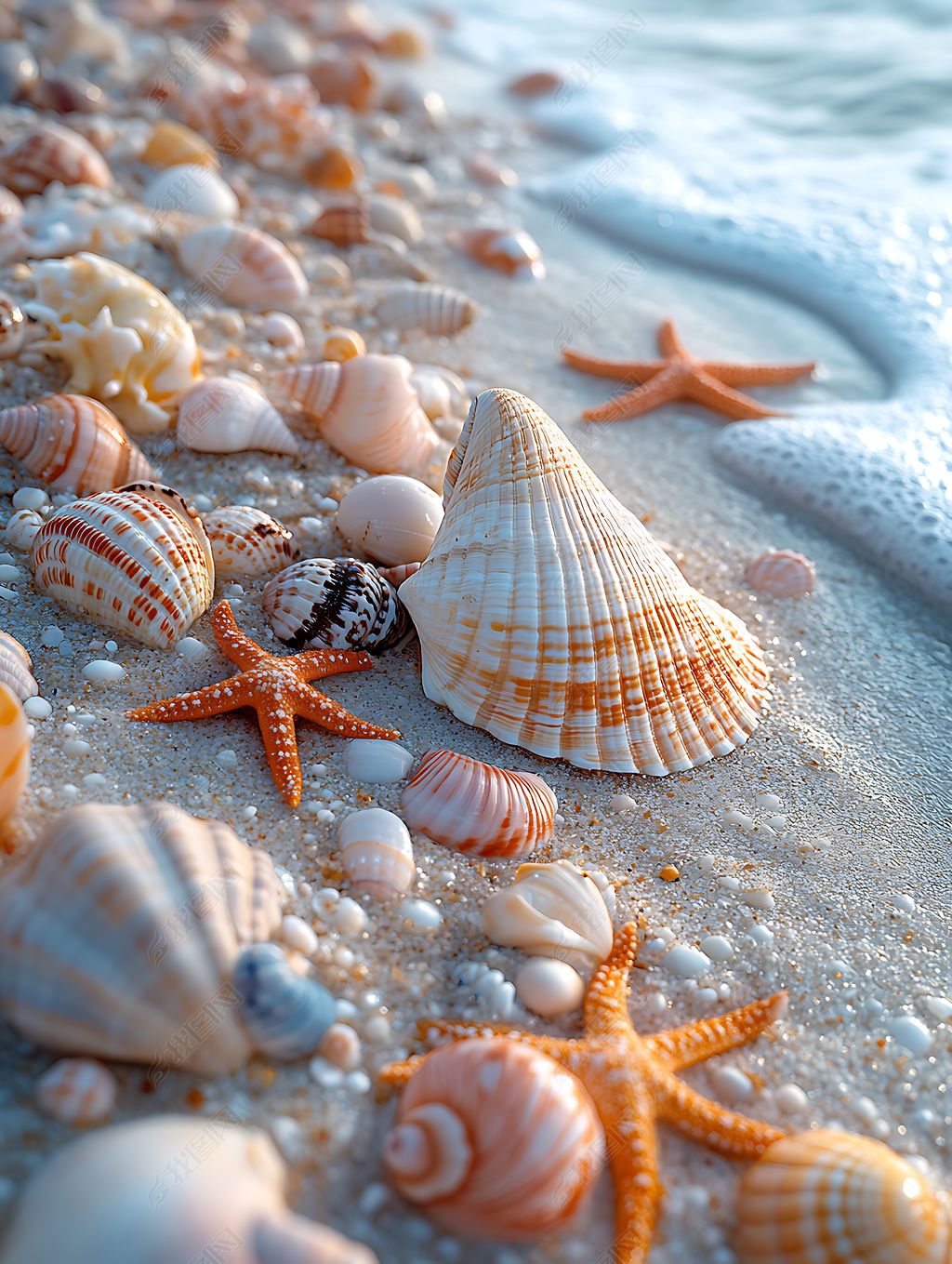 原创沙滩海边贝壳扇贝边框背景素材