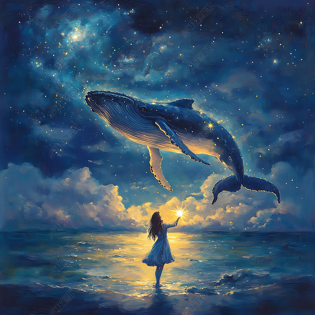 原创童话故事小女孩指引鲸鱼背景苏词啊