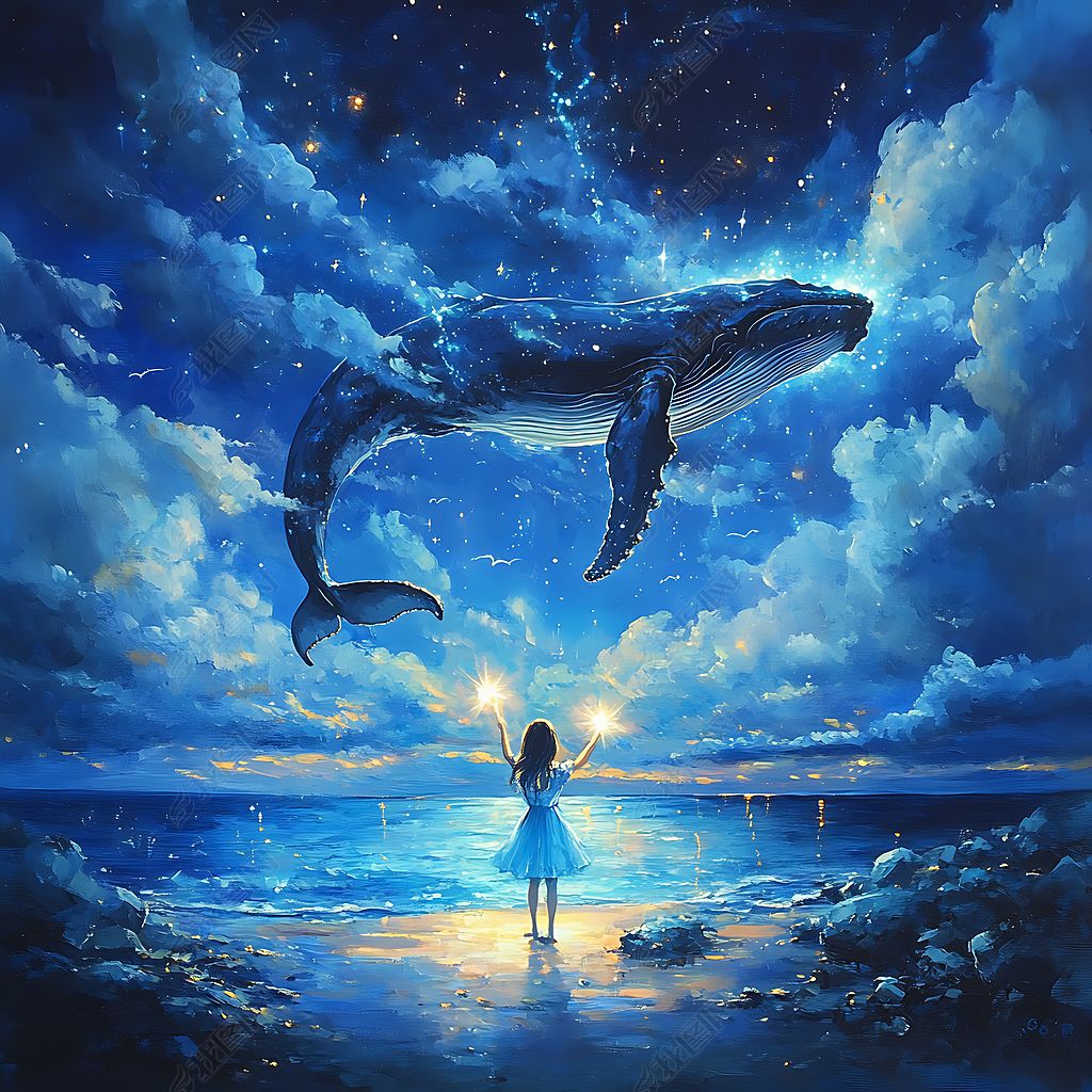 原创童话故事小女孩指引鲸鱼背景苏词啊
