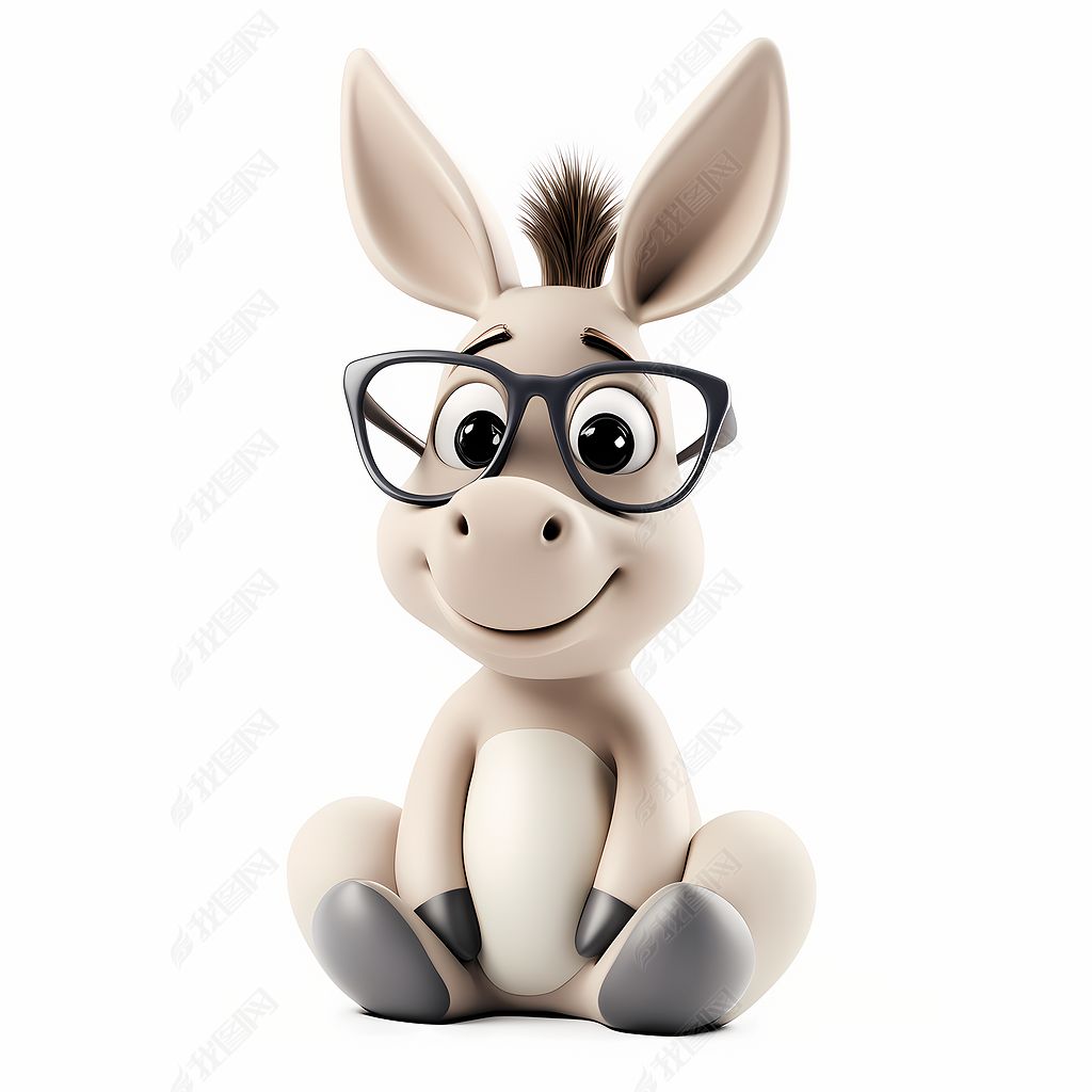 原创卡通可爱戴眼镜的驴子