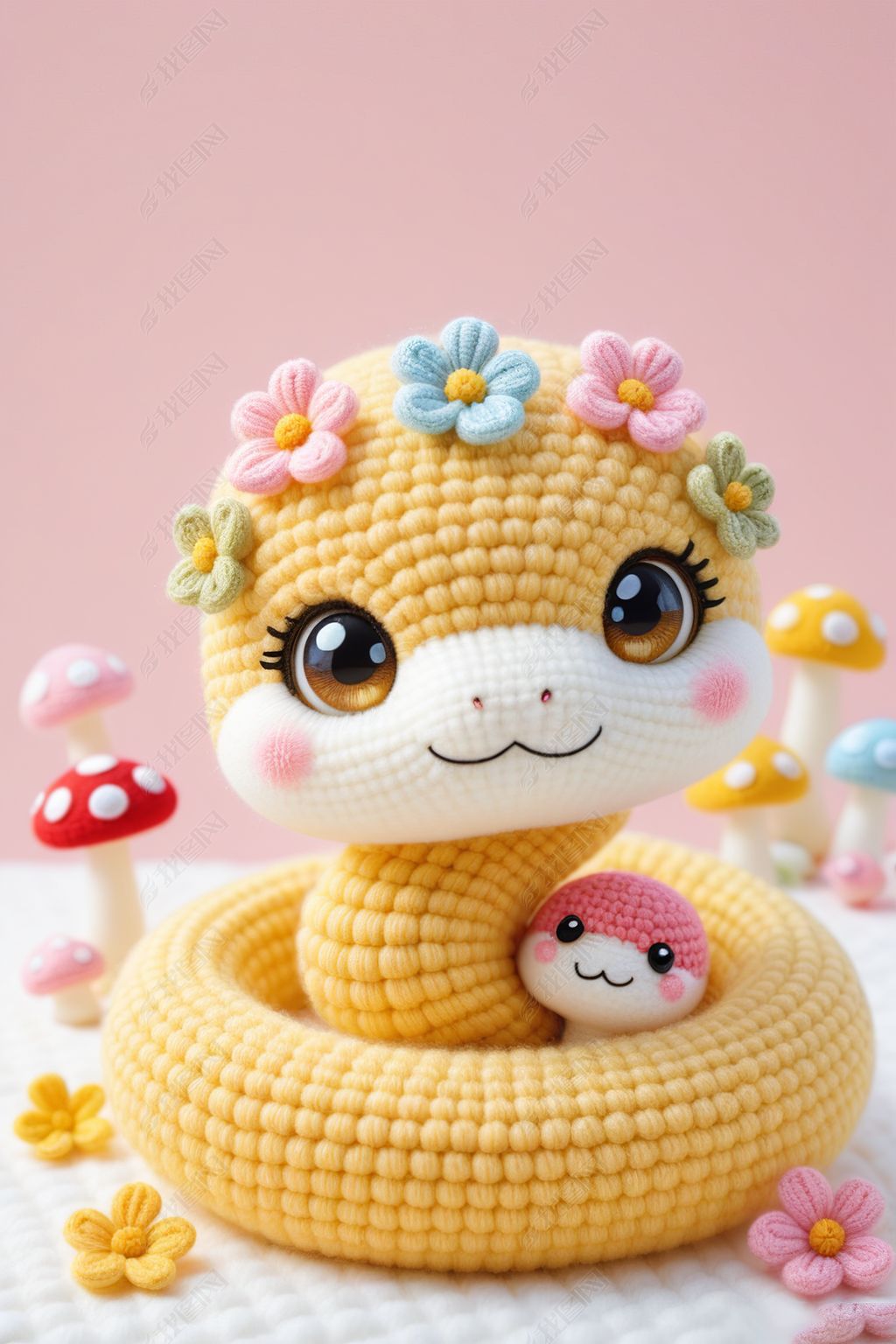 原创毛绒卡通蛇ip形象高清ai插画海报背景素材