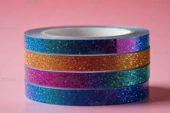 一堆三卷闪光胶带特写高清图片