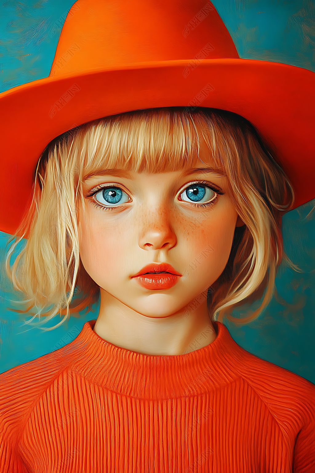 原创手绘艺术可爱戴帽子小女孩素材元素