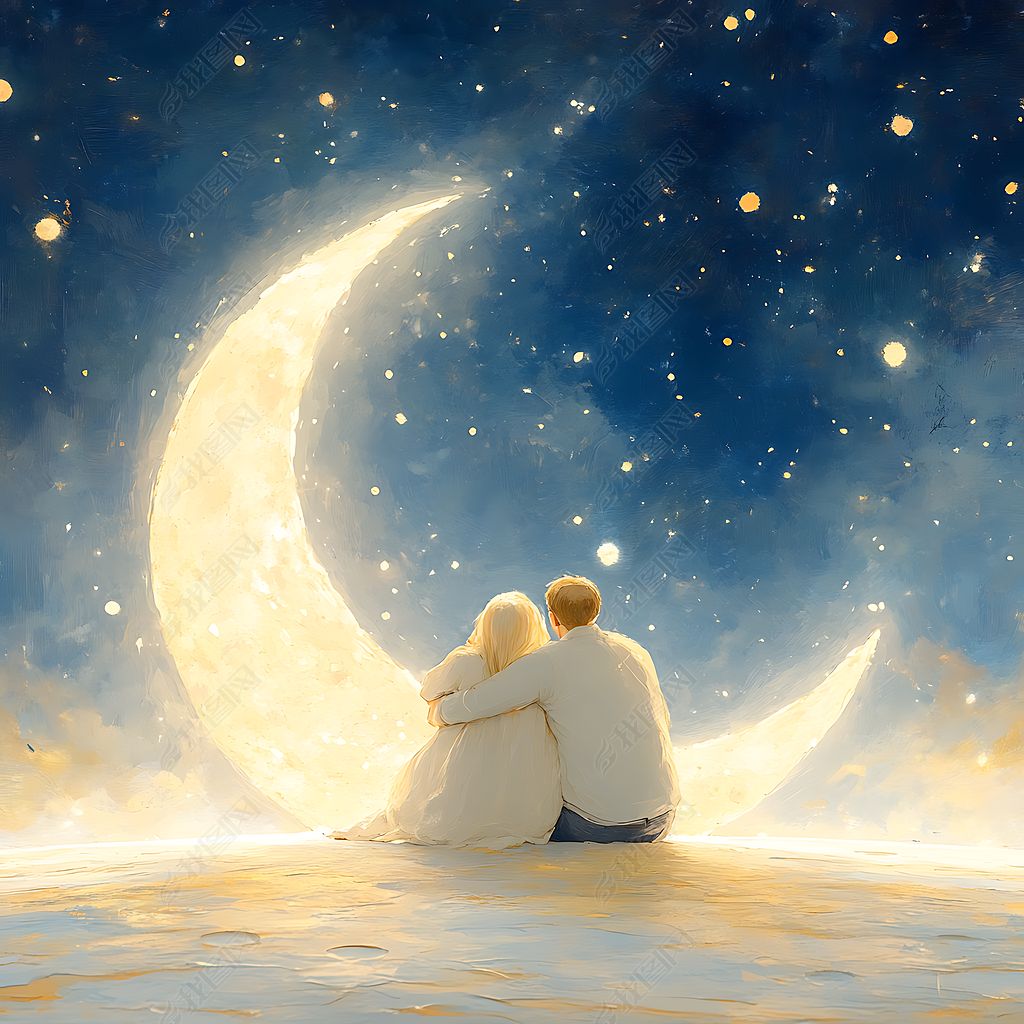 原创梦幻唯美月亮情侣背景素材版权可商用