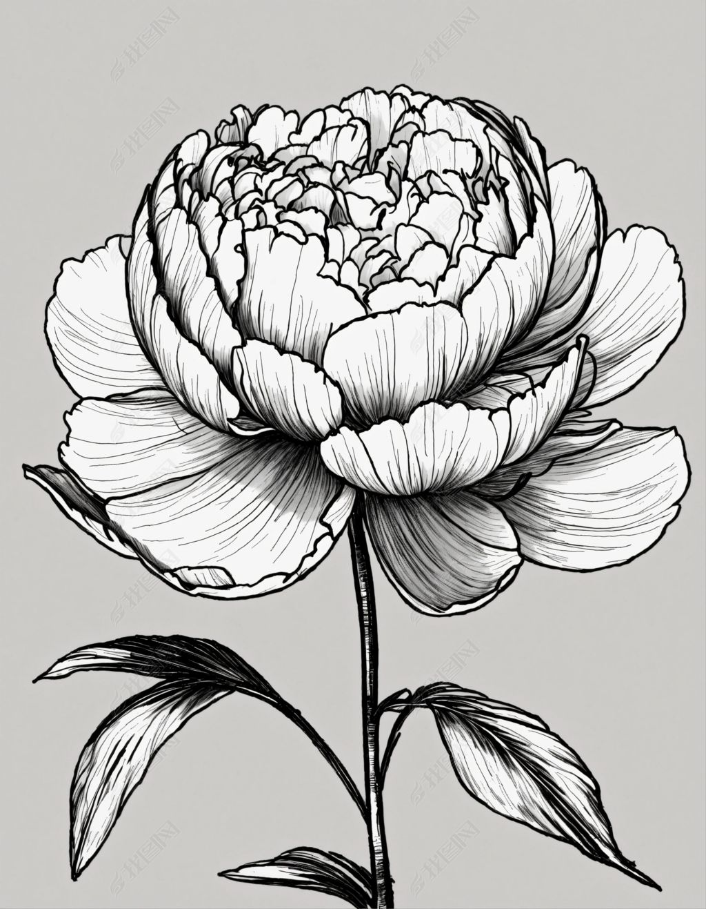 原创黑白线条牡丹花素描画ai插画海报图片素材