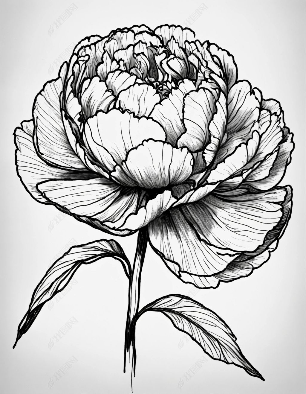原创黑白线条牡丹花素描画ai插画海报图片素材