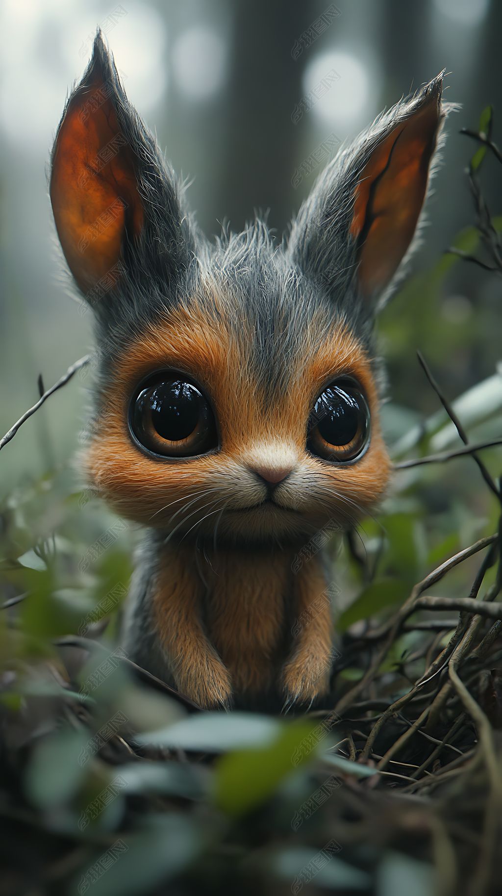 原创大眼睛毛绒兔子动物素材元素版权可商用