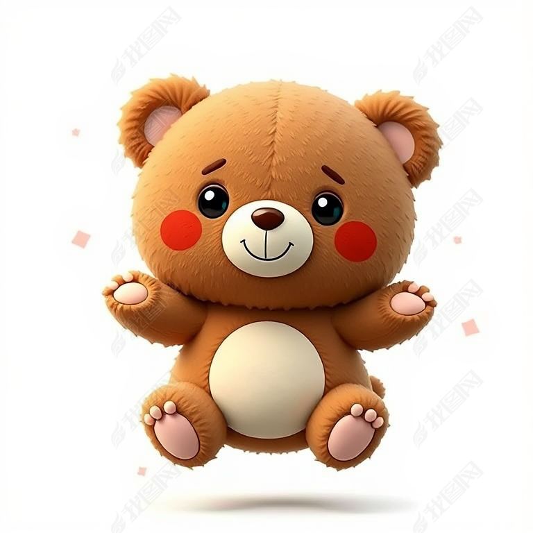 原创一只小熊玩偶跳跃在空中-版权可商用