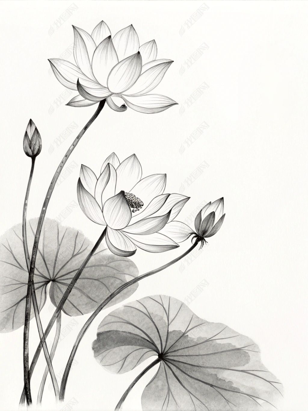 原创古风荷花水墨画意境美简约艺术创意插画商业素材