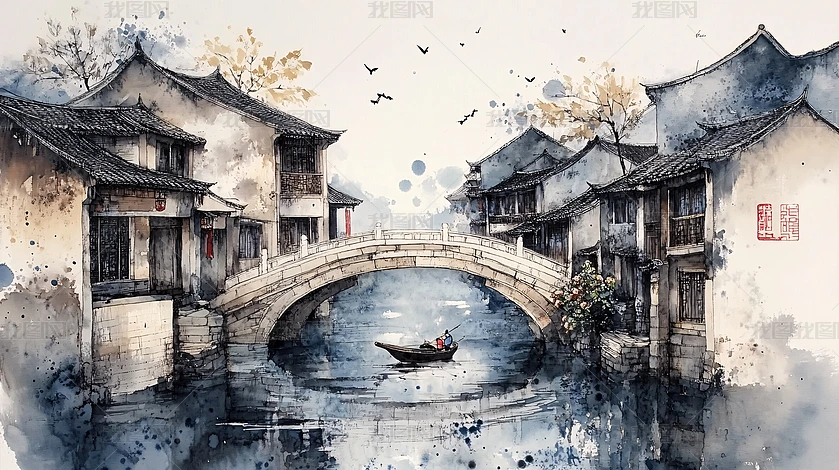 水墨山水圖12 水墨山水动态图风格的绿山雾景东方海洋轻青白色下载-编号