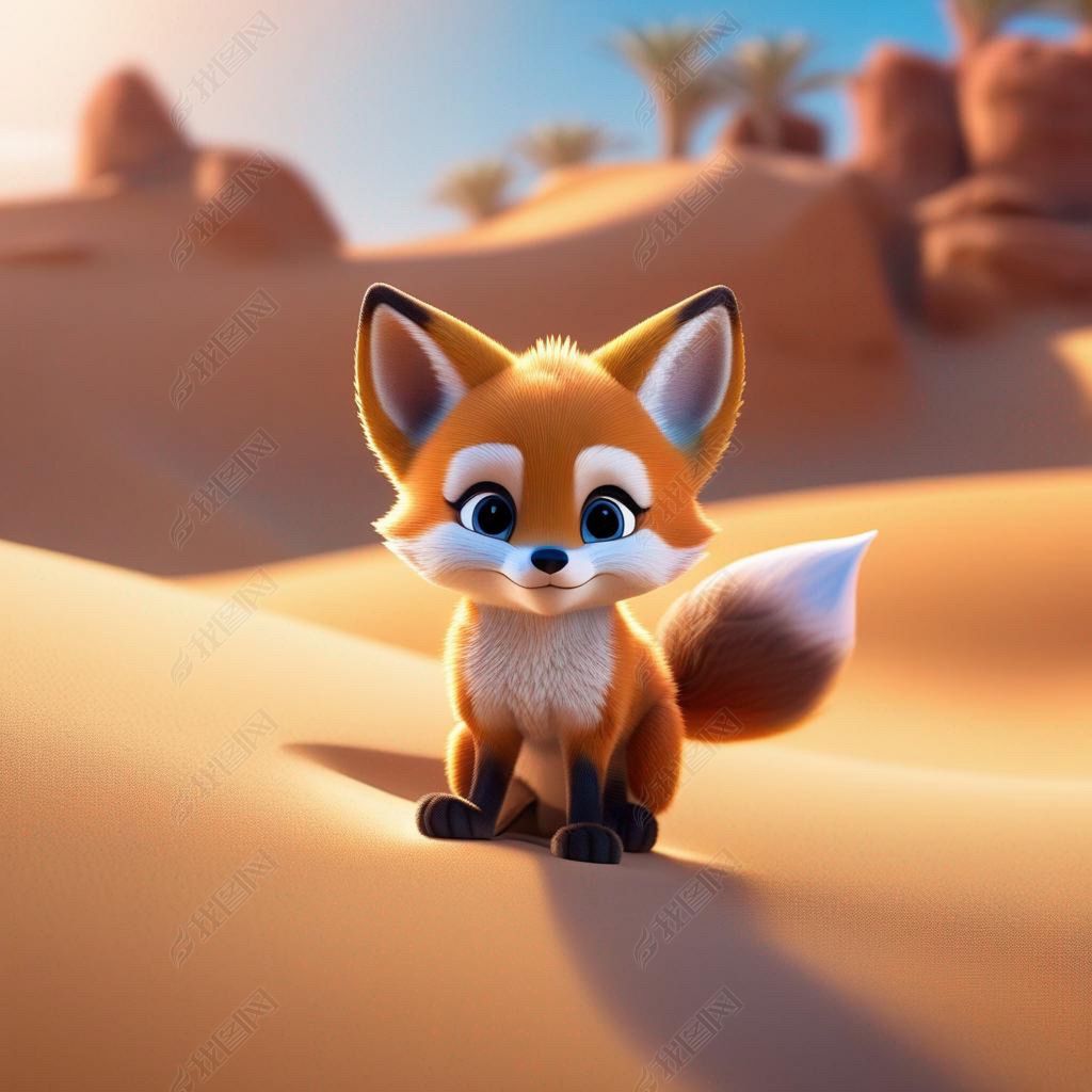 原创狐狸沙漠之狐ai插画壁纸高清背景海报图片素材
