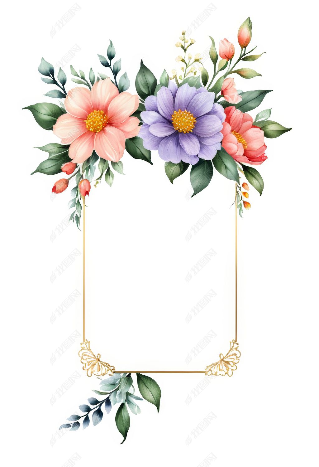 原创手绘风花卉边框唯美小清新花朵元素