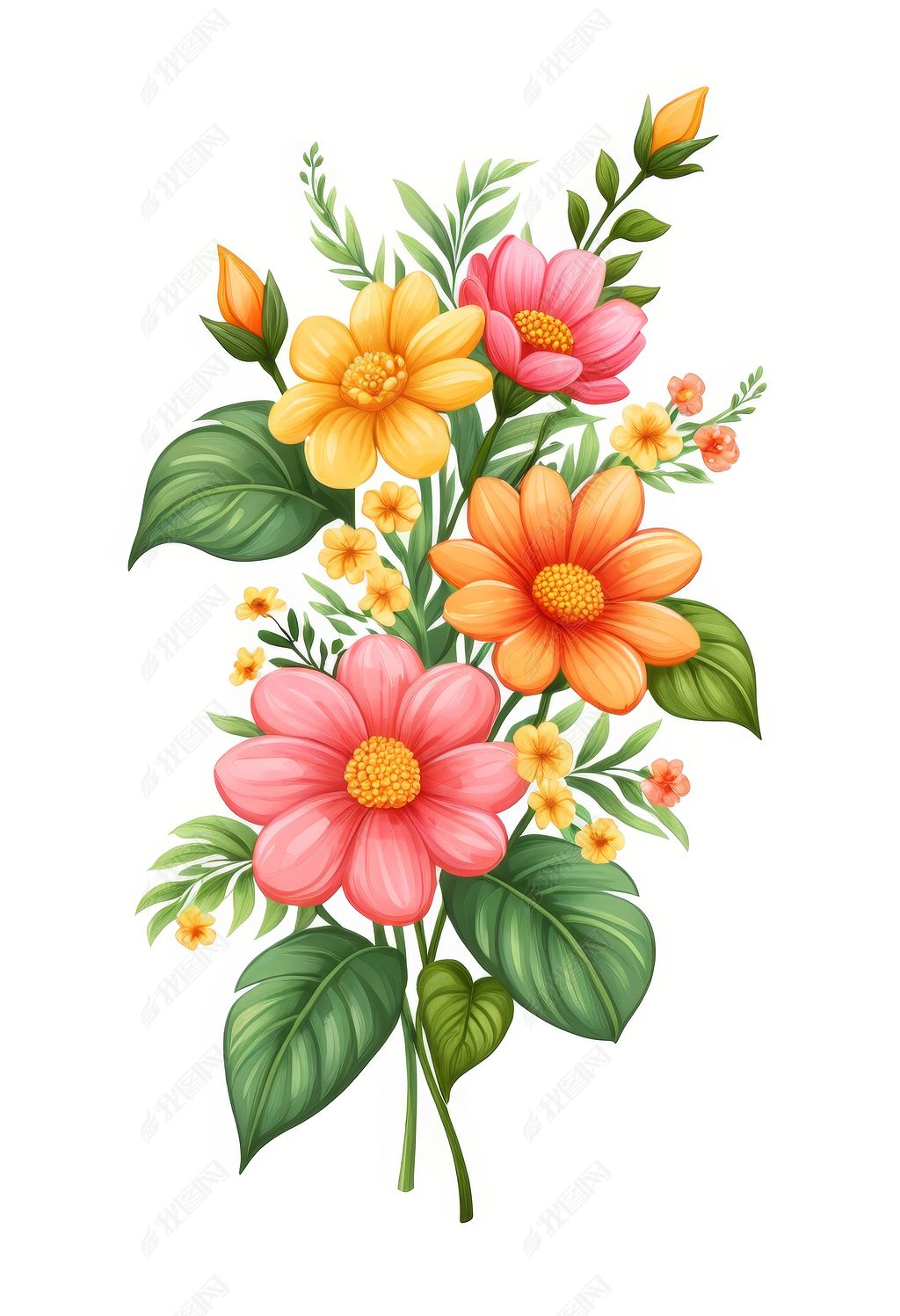 原创卡通可爱手绘花朵花卉花束彩色设计元素案