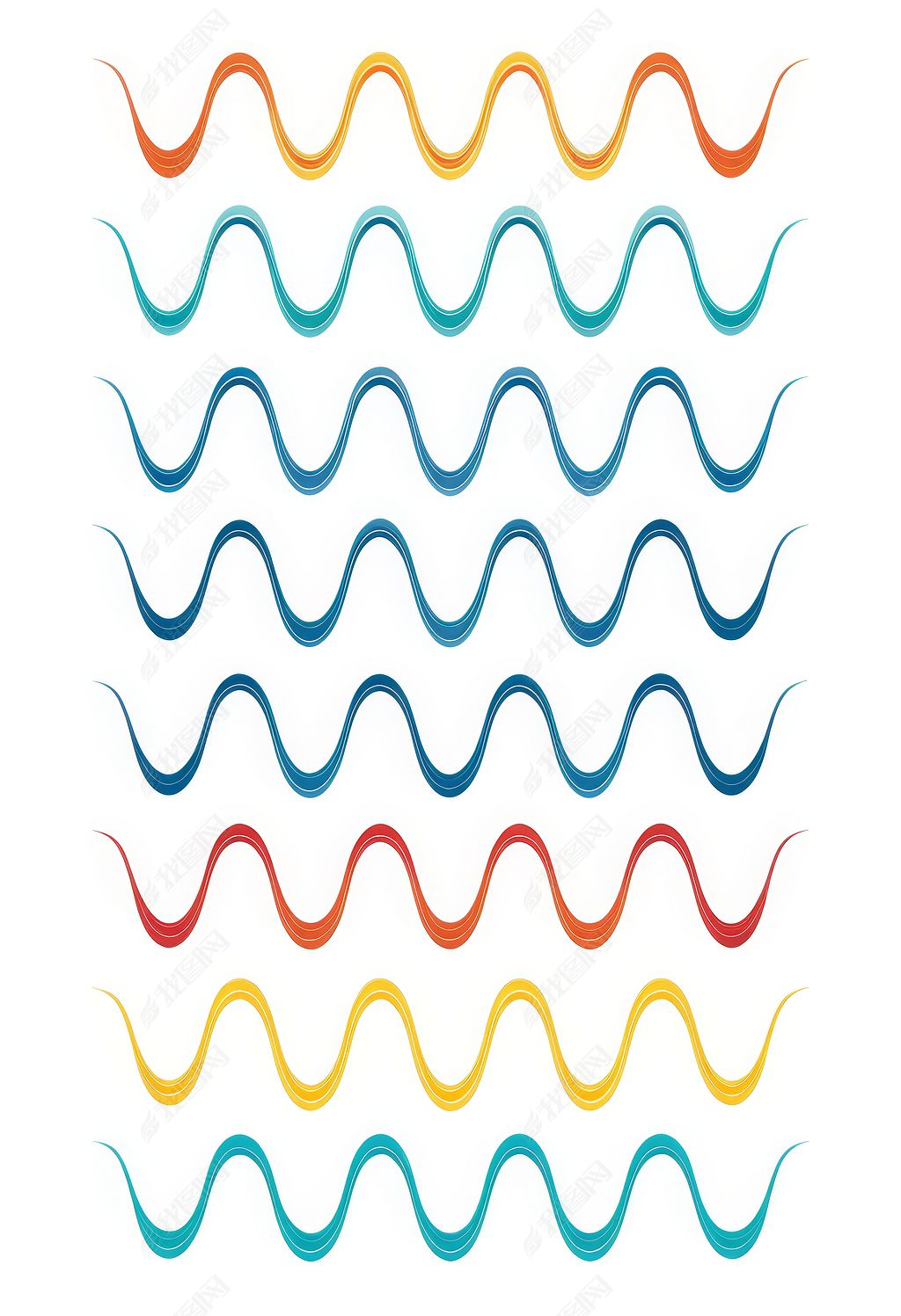 原创多种矢量彩色条纹动感波浪线