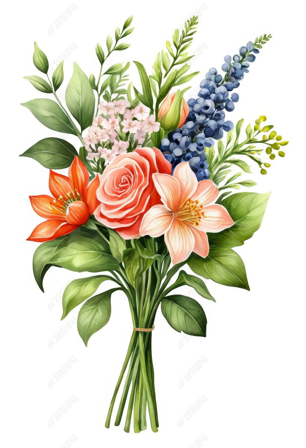 原创手绘小清新插画植物捧花花束元素