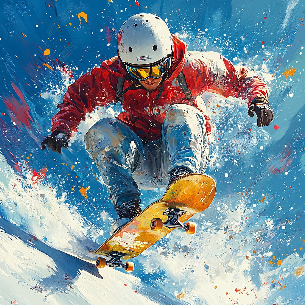 滑雪手绘插画