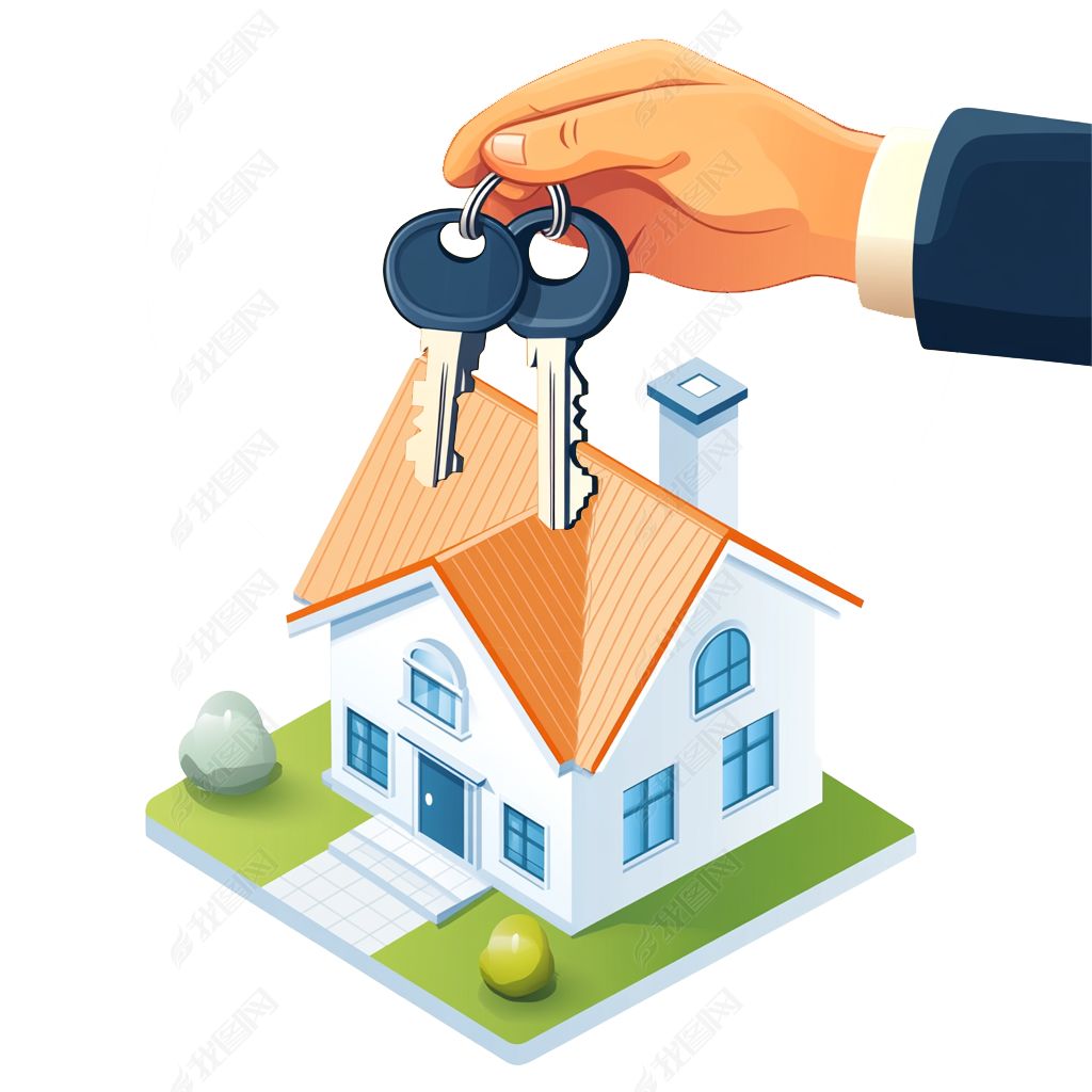 原创插画房产房屋买卖交钥匙免抠元素