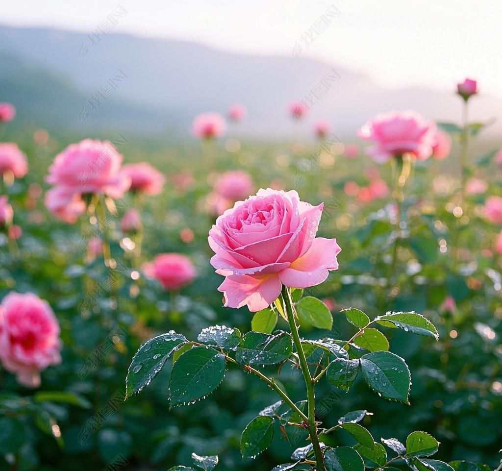 粉色玫瑰花田