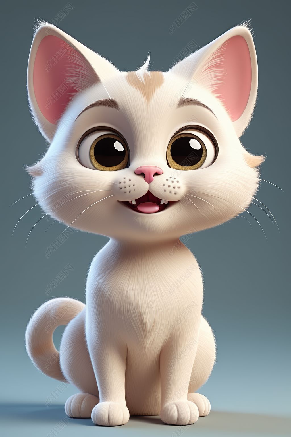原创蓝色背景有大眼睛和微笑的卡通猫高清图片