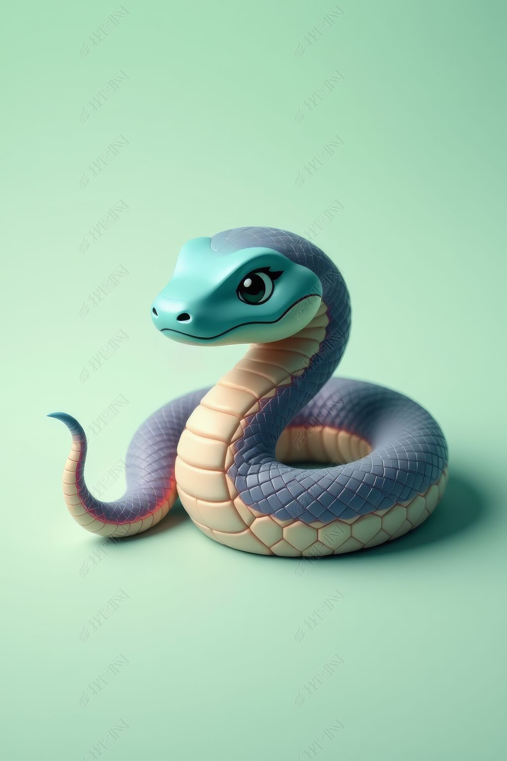 原创桌子上坐着一条玩具蛇高清图片