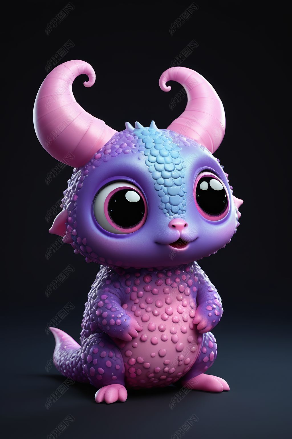 原创一个大眼睛的紫色和蓝色怪物特写高清图片