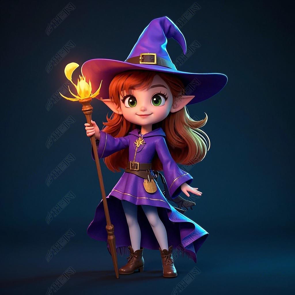 原创可爱卡通魔法师小女孩