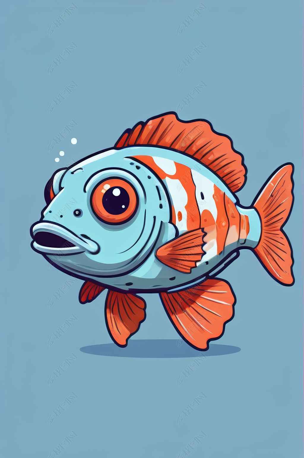 原创橙色和白色条纹及蓝色背景的卡通鱼高清图片