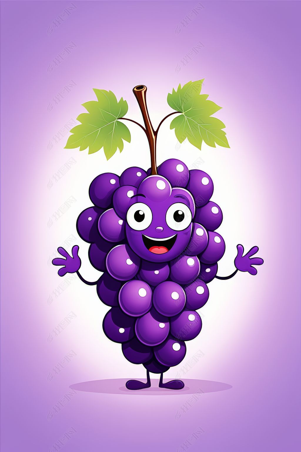 原创卡通葡萄脸和手臂幸福微笑着挥手高清图片