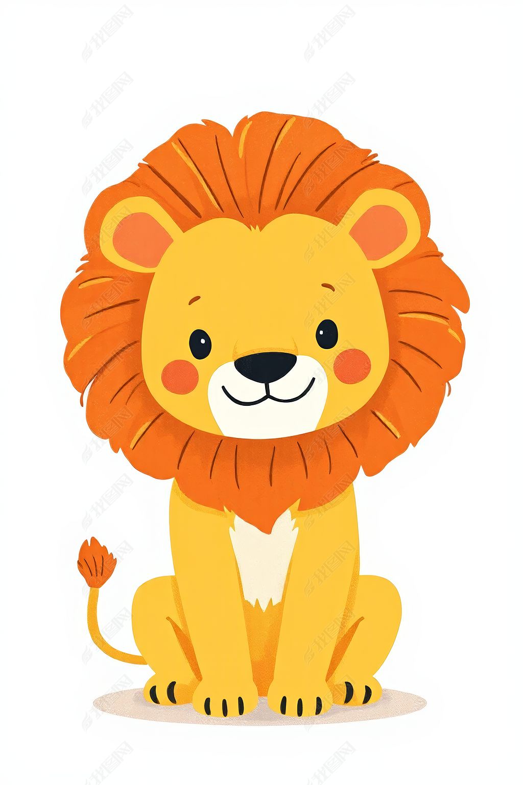 原创卡通狮子坐在地上嘴里叼着一朵花高清图片