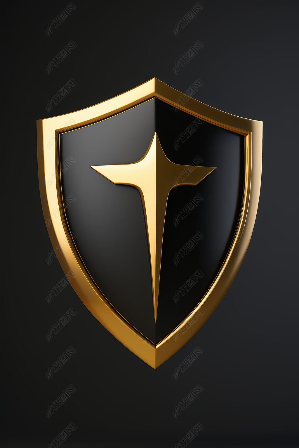原创金色和黑色盾牌特写上面有十字架高清图片
