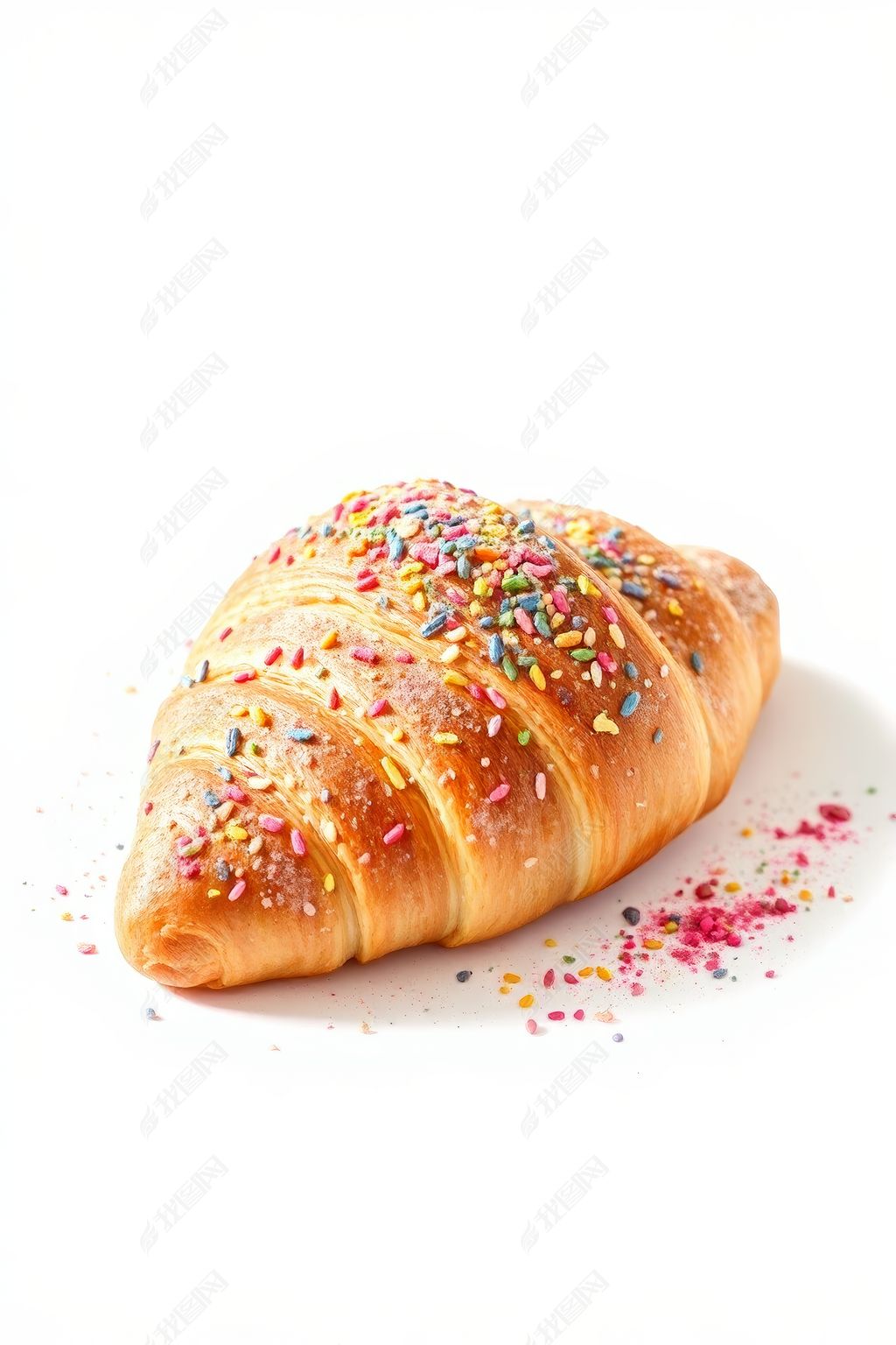 原创一种羊角面包背景白色上面撒着高清图片版权可商用