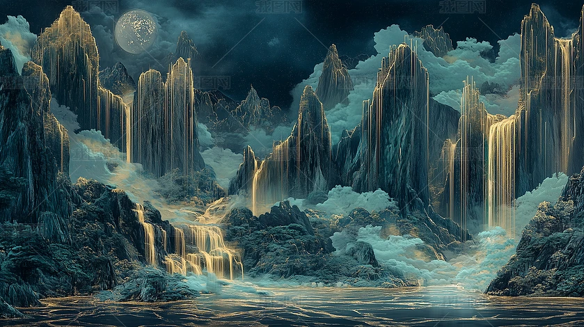 金色山水画金箔画图片大全-金色山水画金箔画背景图片-我图网